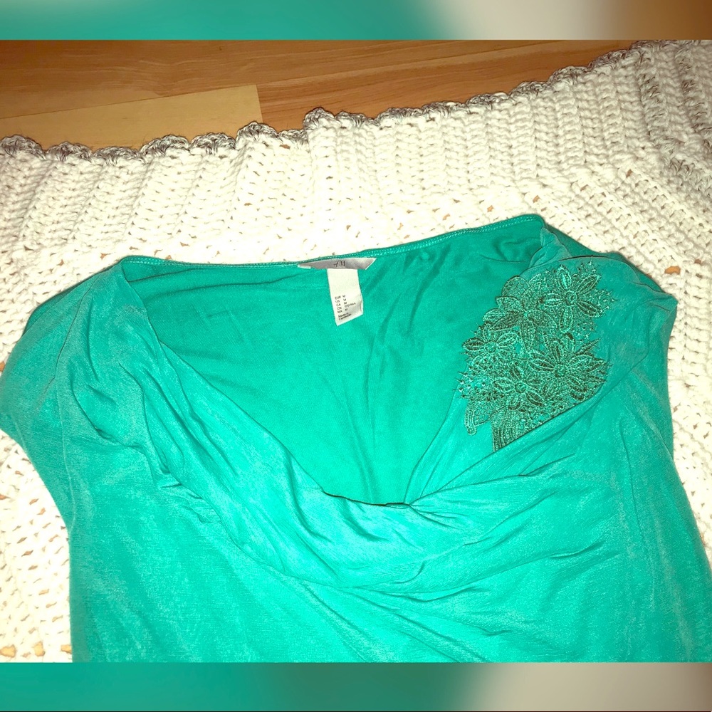 Mint Green Blouse with Embroidery Sz M